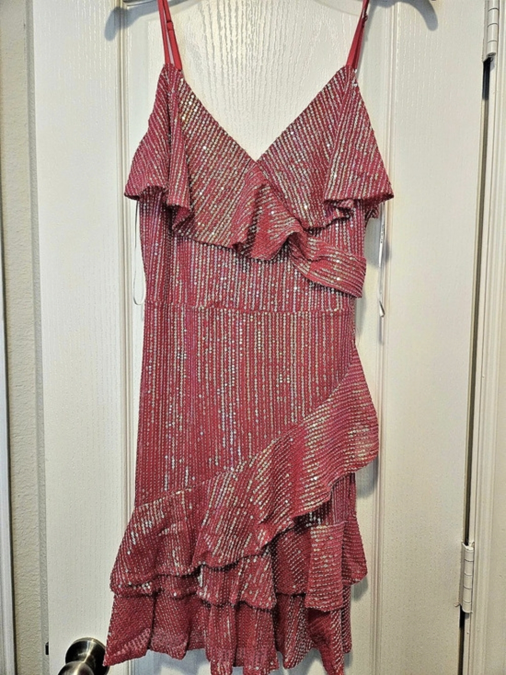 NWT Sequin Ruffle Mini Dress in Pink